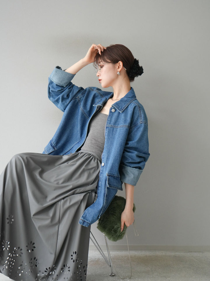 [予約]ステッチデニムオーバージャケット/ブルー
