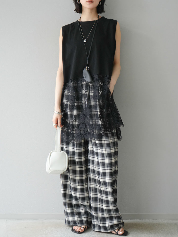 [予約]レース切替ノースリトップス/ブラック