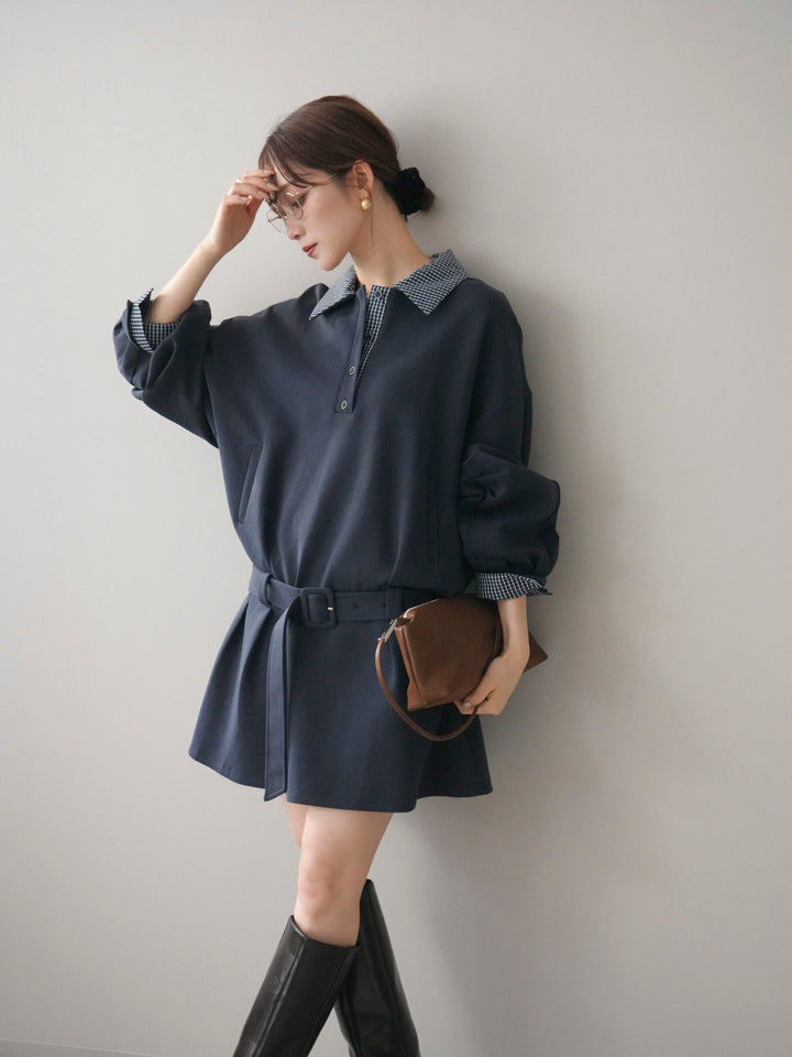 [SET]チェック襟xスエットミニワンピース+選べるアクセセット(2set)