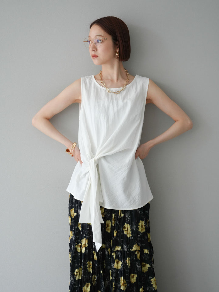 [SET]フロント巻きノースリーブブラウス+フラワーワッシャーロングスカート(2set)