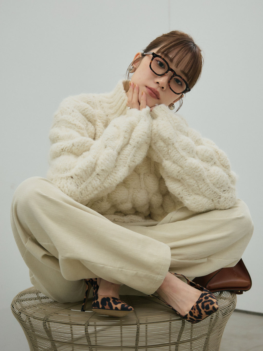 【Allure】[SET]ポップコーンハイネックニットプルオーバー+ポップコーンハイネックニットプルオーバー(2set)