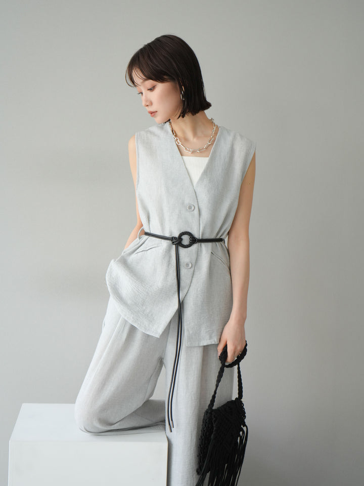 [SET]ベルト付リネンタッチベスト＆ワイドパンツSET UP(2set)