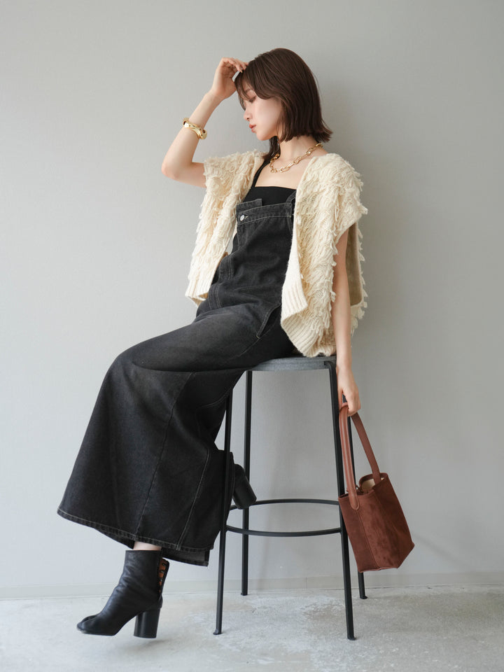 [SET]ループデザインベスト+アシンメトリーデニムワンピース(2set)