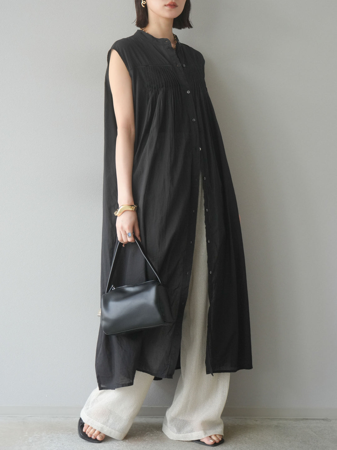 [預購] 棉質金銀絲網眼休閒褲/象牙白