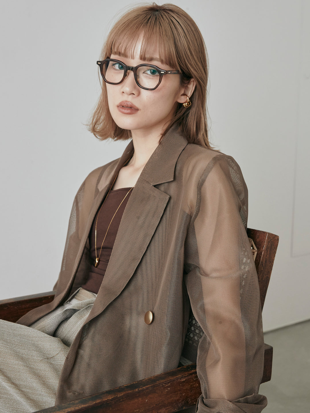 [予約]メッシュテーラードジャケット/モカ