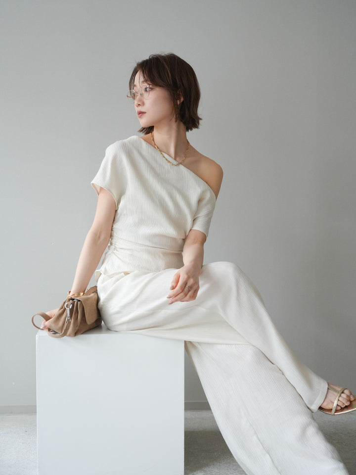 [予約]クレープアシンメトリーギャザートップス/white