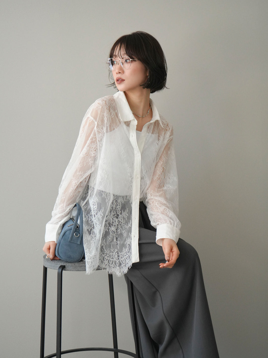 [予約]総レースボリュームスリーブシャツ/off