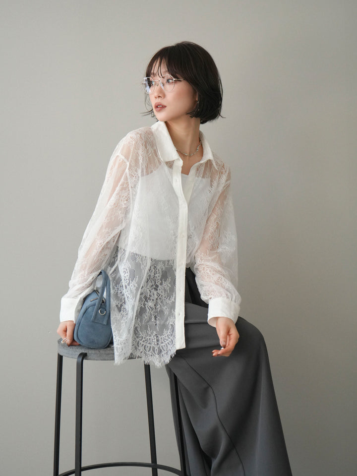 [予約]総レースボリュームスリーブシャツ/off