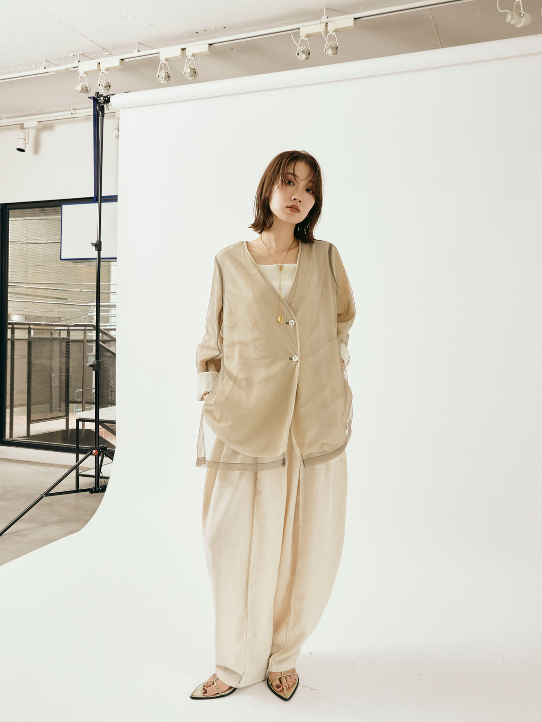 [予約]リネンライクベイカーバルーンパンツ/アイボリー