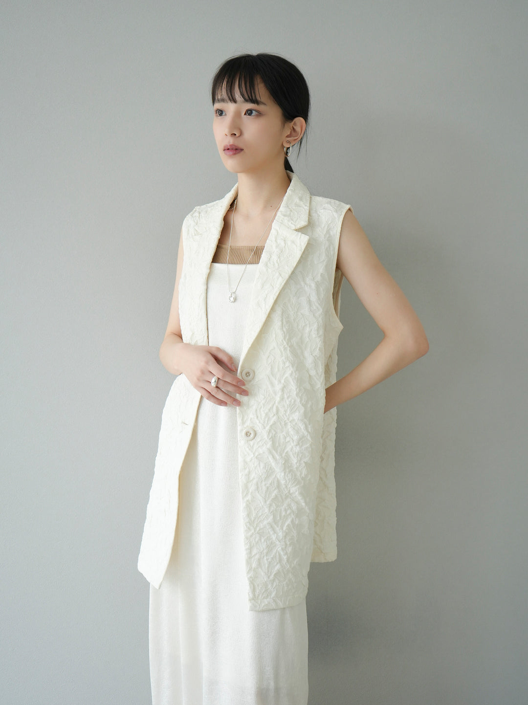 [Pre-order] Puffy jacquard tailored gilet/ivory