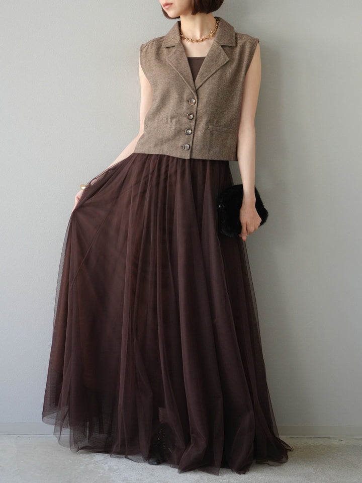 [予約]チュールボリュームスカート/ブラウン