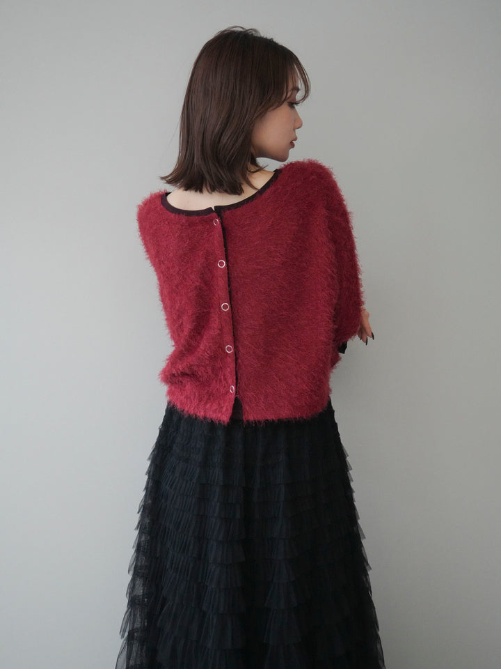 [予約]バイカラー2WAYシャギーニットカーディガン/red