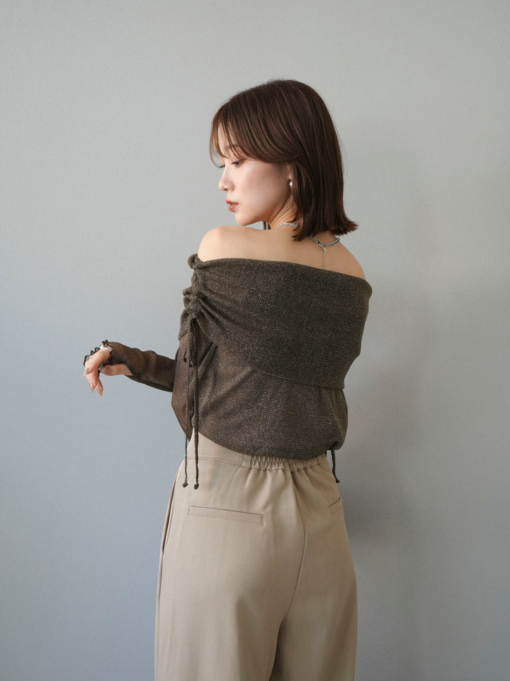 [予約]ラメシアーウィンガーホールオフショルトップス/ブラウン