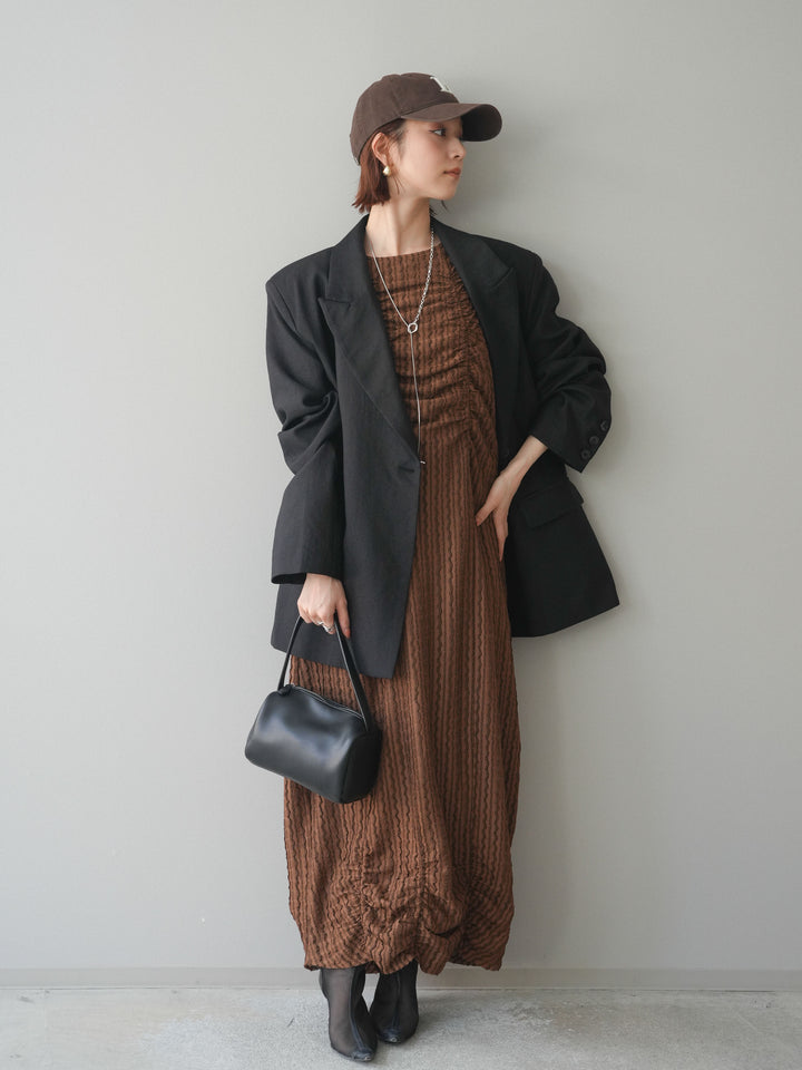 [SET]シャーリングジャガードノースリーブワンピース+エフォートレステイラードジャケット(2set)