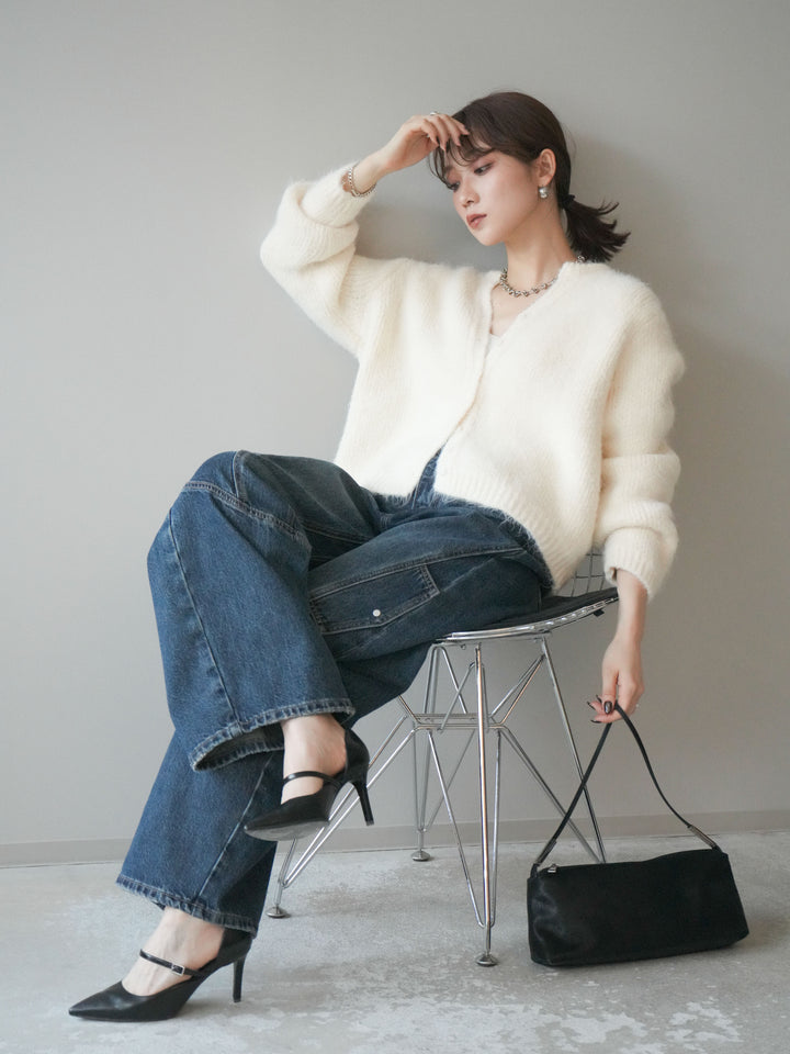 [予約]キーネックシャギーニットカーディガン/ivory