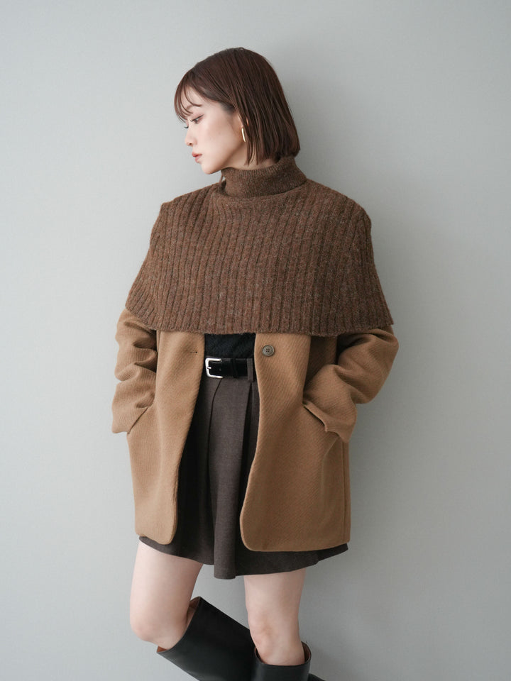 [20%オフ]ケープ付ノーカラージャケット/brown