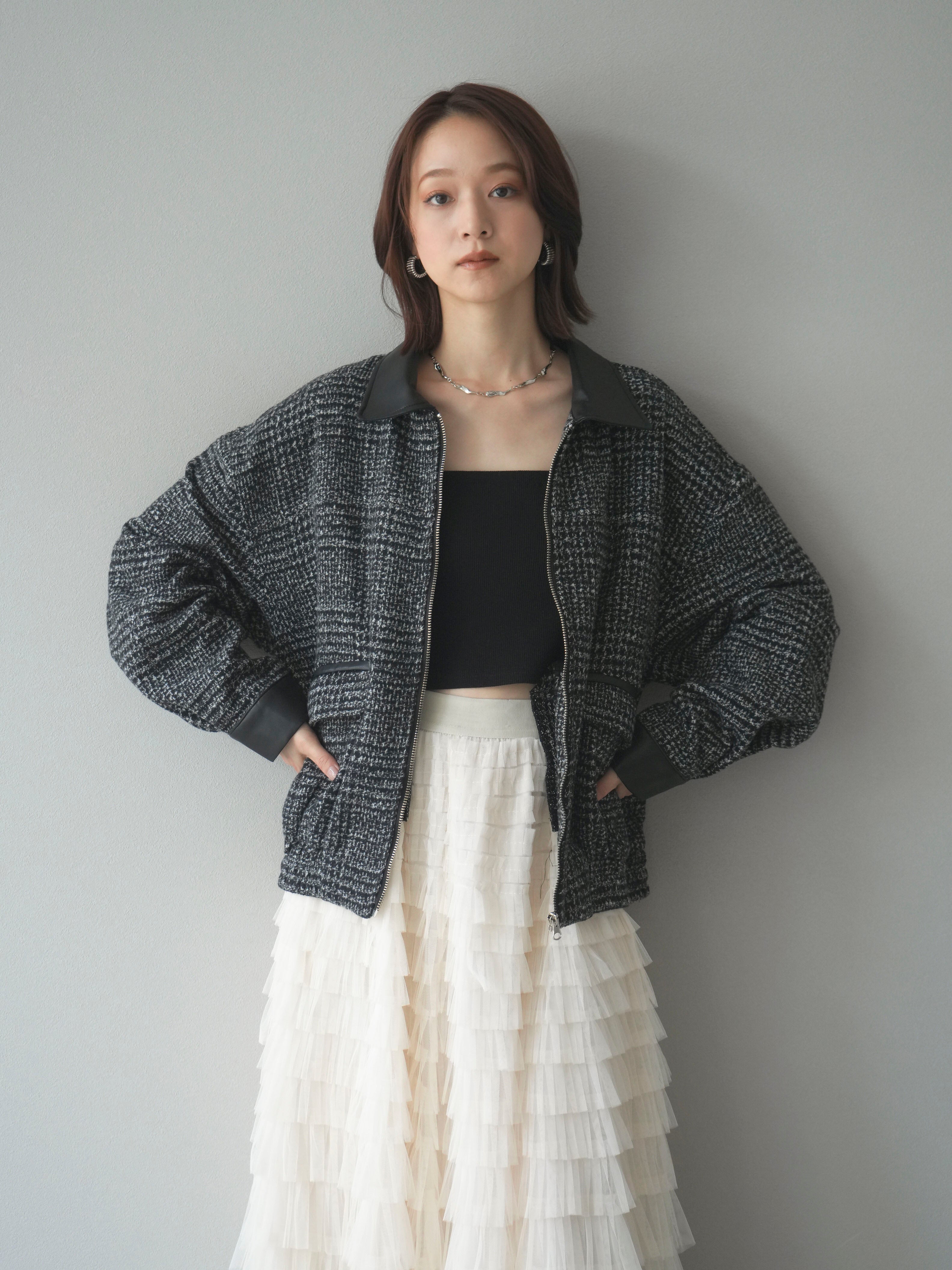 予約]レザー襟ミックスツイードジャケット/black – Lumier