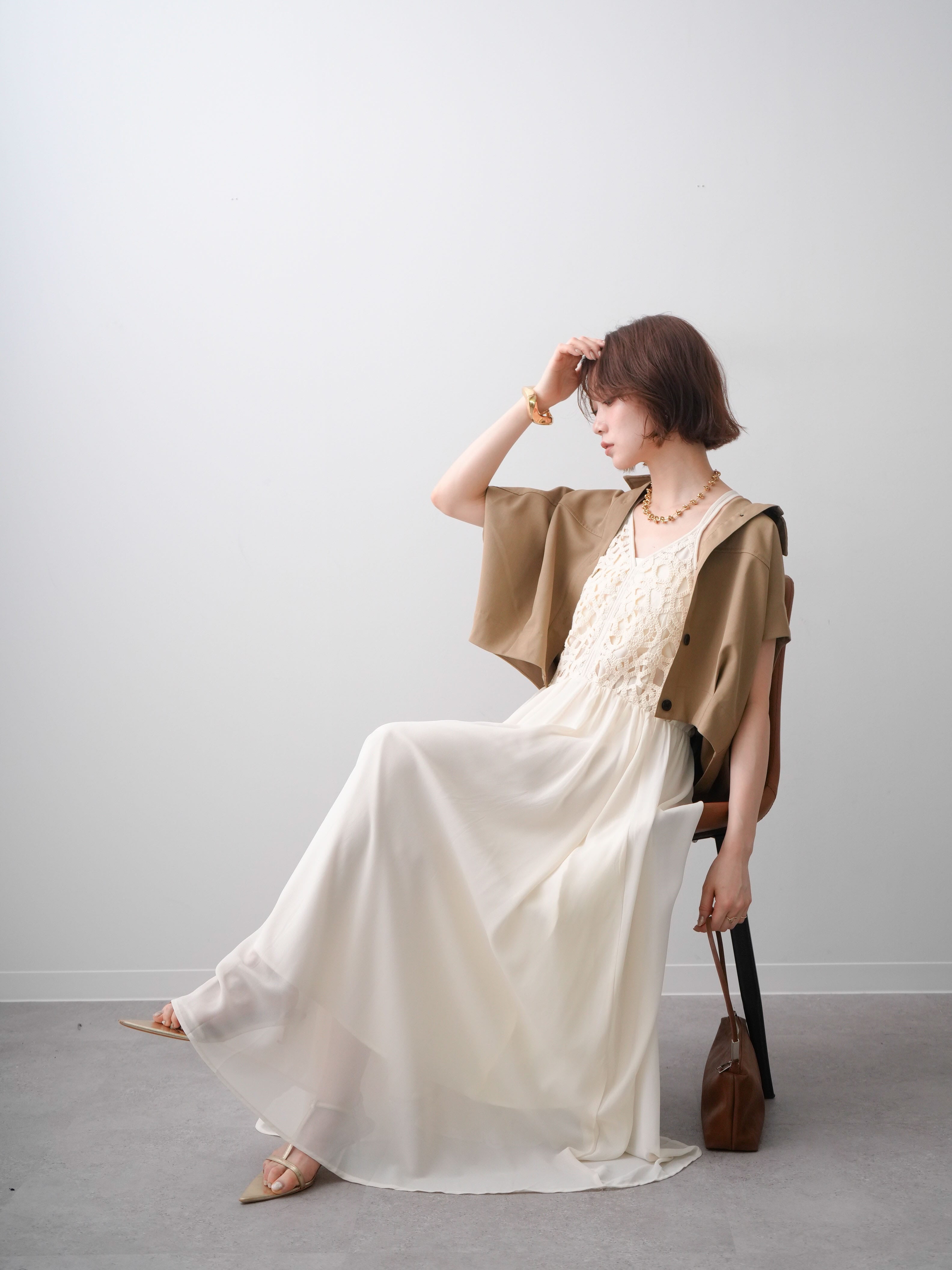 SET]クロシェシフォンキャミワンピース+クレープデシンランタン