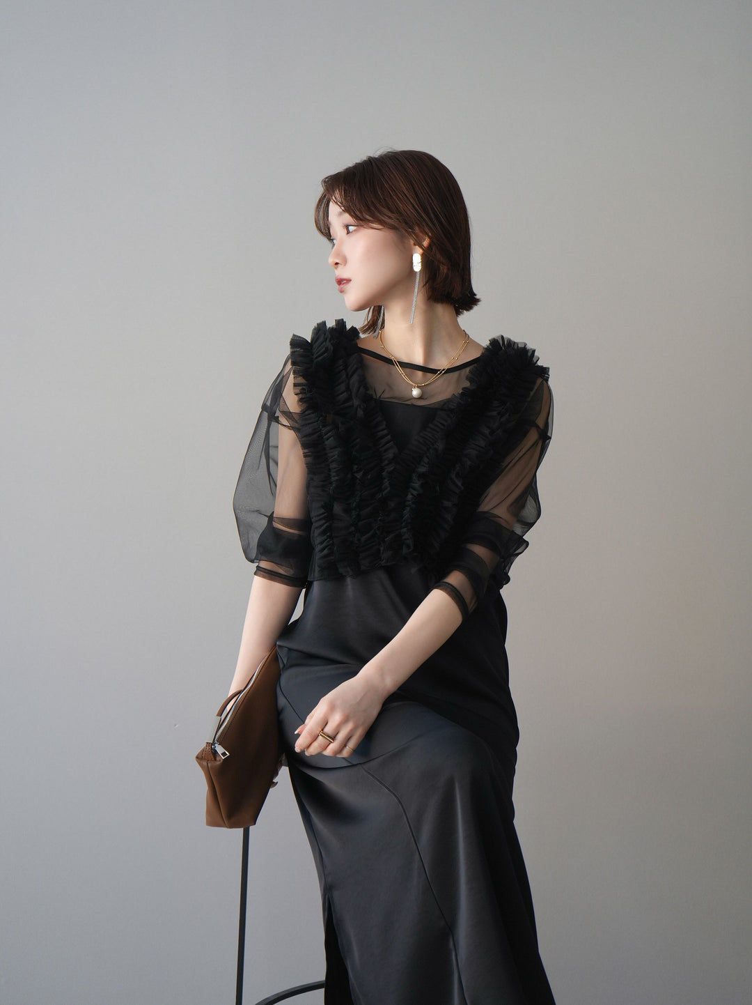 [予約]チュールフリルアンサンブルキャミソールドレス 3点SET/black