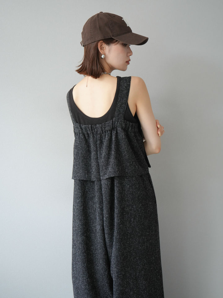 [予約]サマーツイードケープサロペット/ブラック