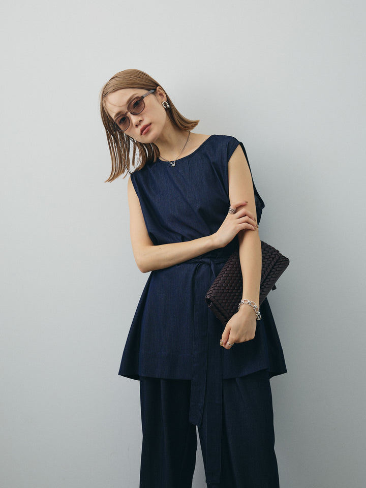 [SET]テンセルデニムノースリーブ＆ワイドパンツSET UP+テンセルデニムノースリーブ＆ワイドパンツSET UP(2set)