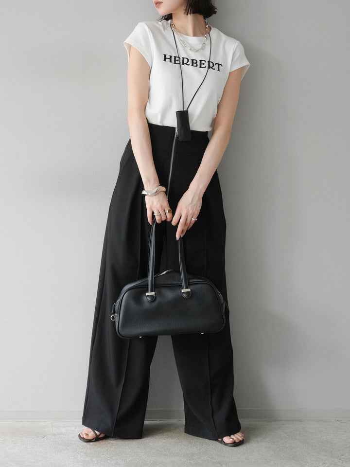 [予約]刺繍ロゴTシャツ＆レザーポーチネックレスSET /ホワイト