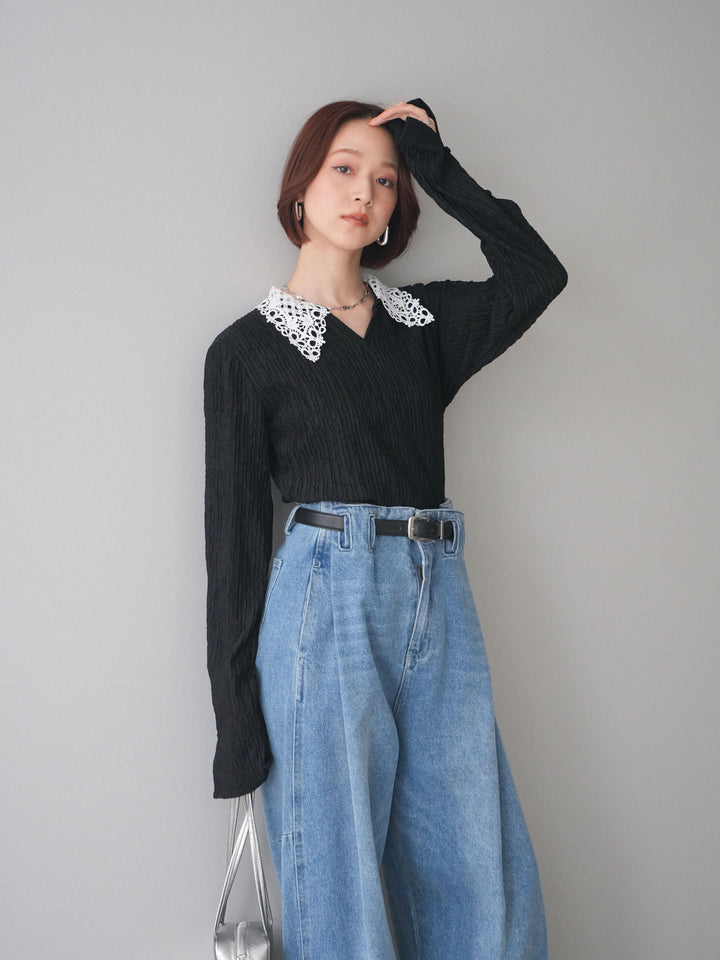 [SET]袖スリットレースカラートップス+選べるアクセセット(2set)