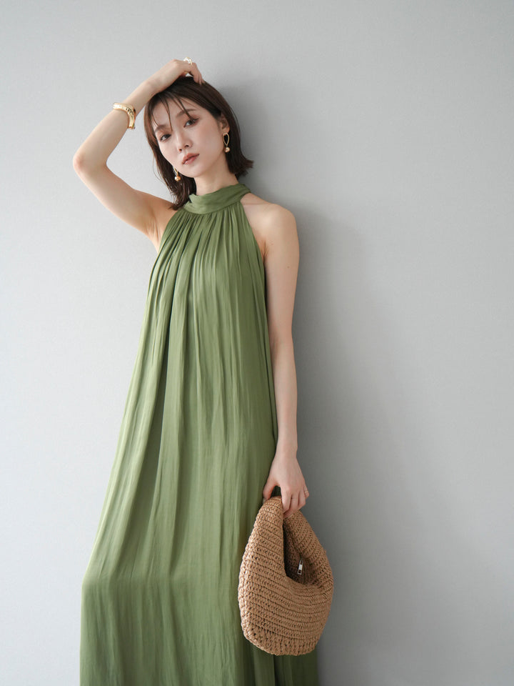 [予約]シャイニーホルターワンピース/グリーン