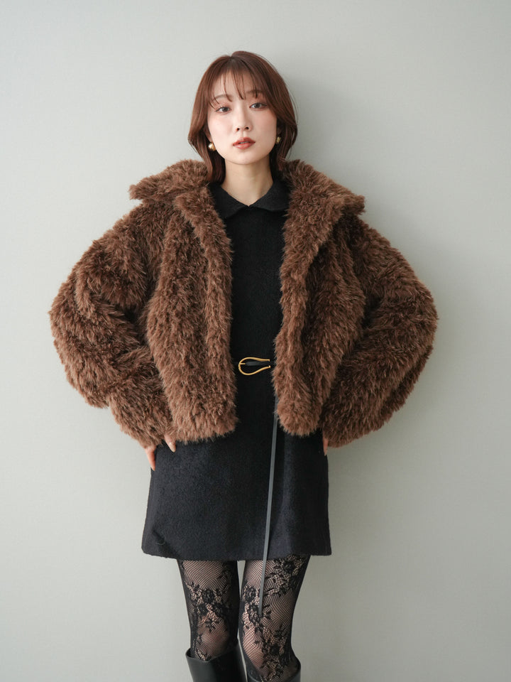 [予約]襟付きブークレミニワンピース/black