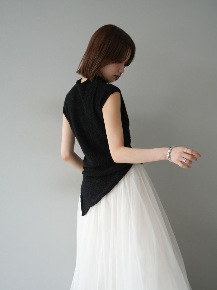 [SET]ブークレアシメニットノースリーブトップス+チュールボリュームスカート(2set)