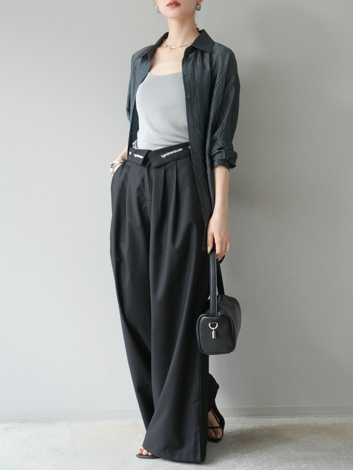[予約]ウエスト折り返しロゴタックワイドパンツ/ブラック