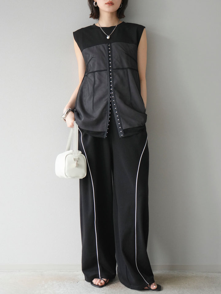 [預購] 薄紗對接鉤設計剪裁套頭衫/黑色