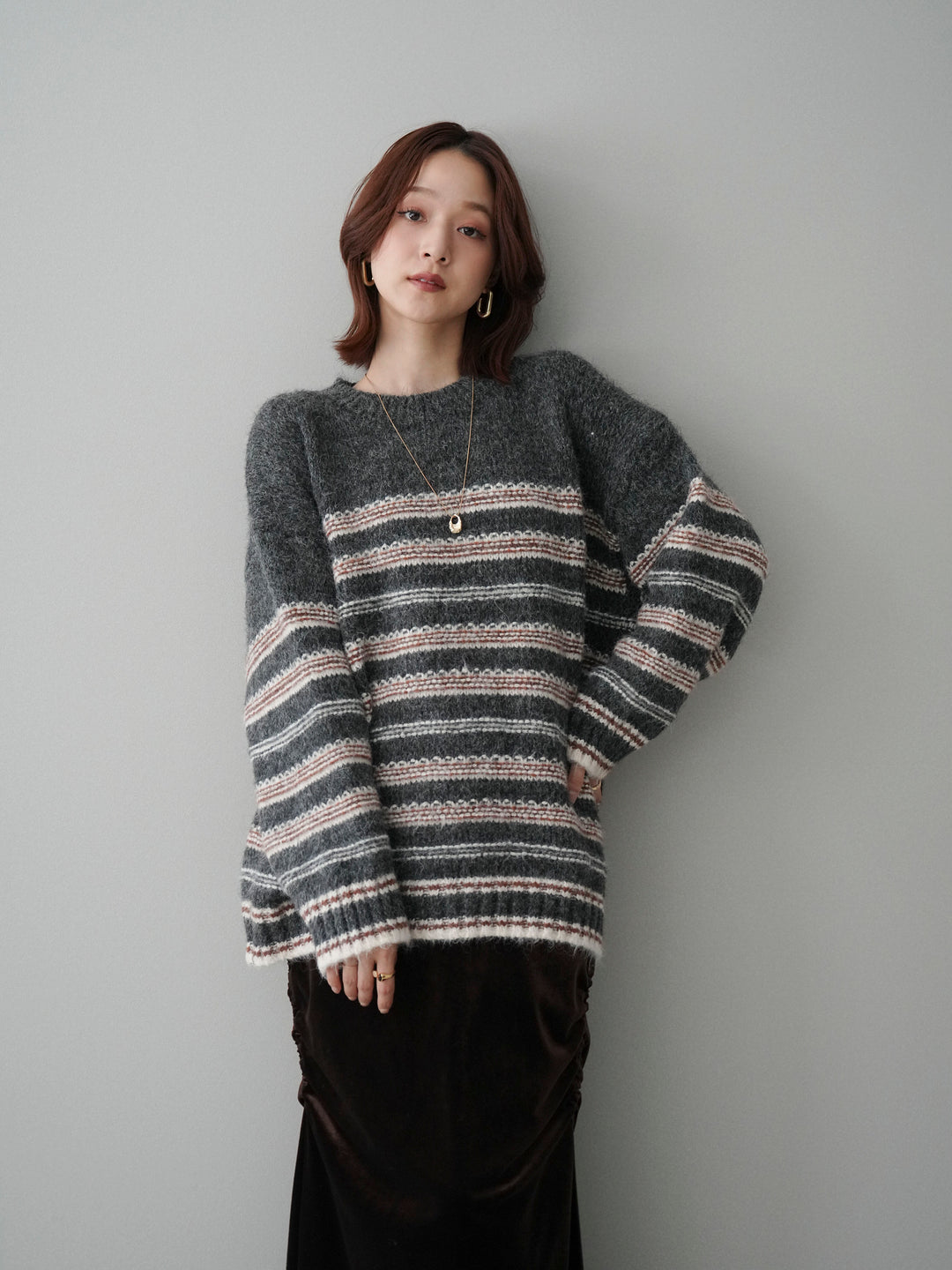 [SET]ステッチボーダーニットプルオーバー+選べるアクセセット(2set)