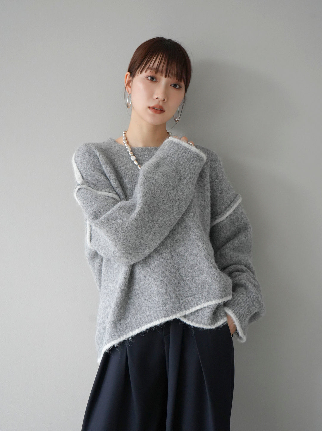 [預訂] 色彩協調針織套頭衫/灰色