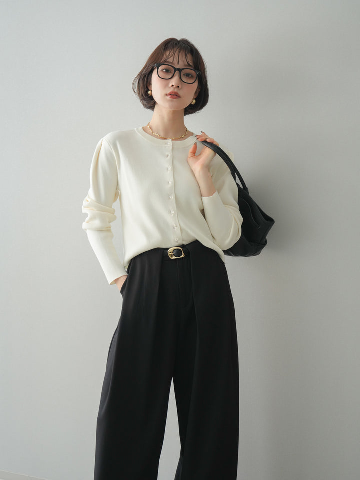 [予約]クリアボタンタックニットカーディガン/ivory