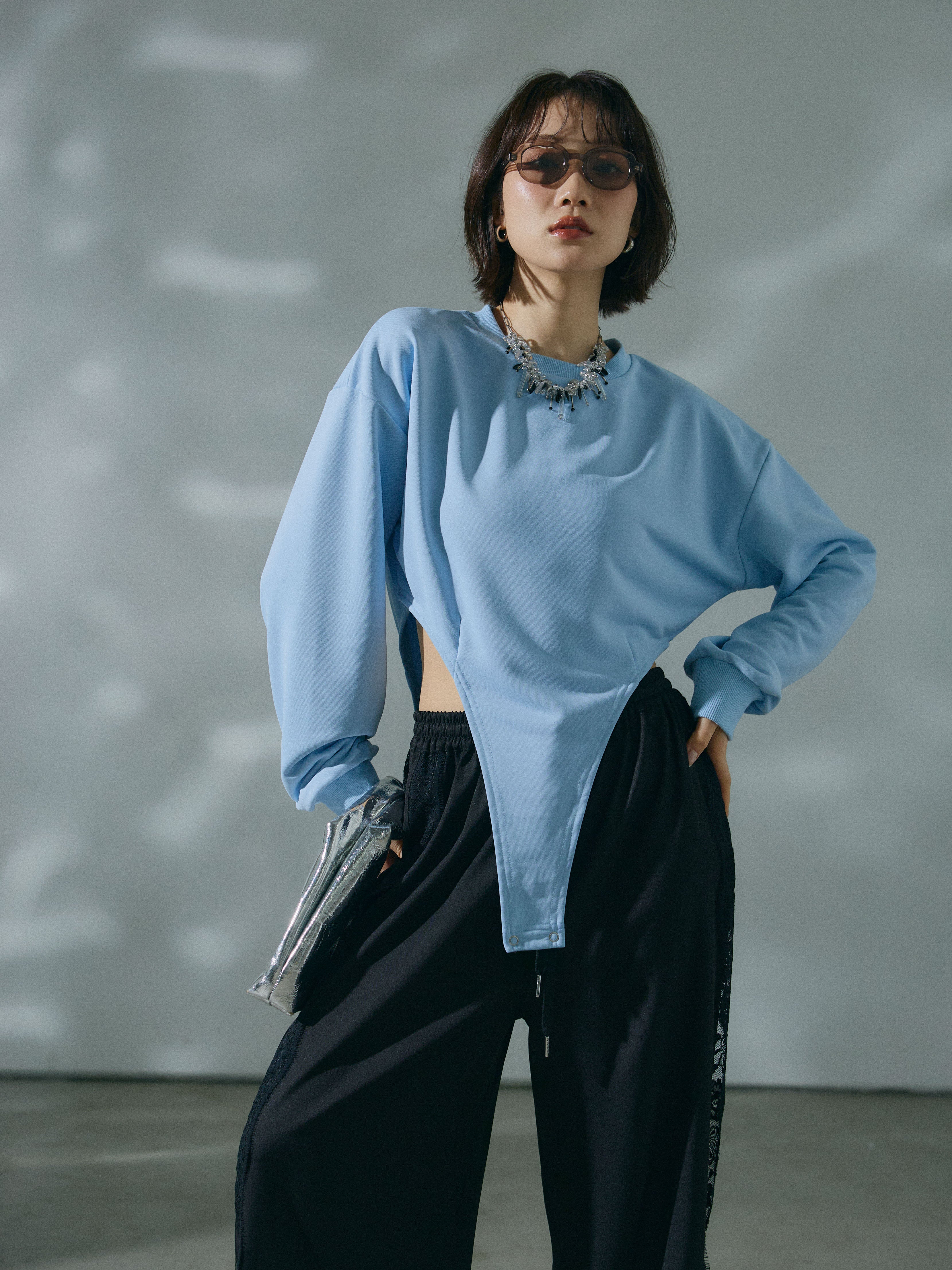 SLY 水色 長袖 ボディスーツ シャツカラー SLY（スライ） ニット セーター COLLARED BODYSUIT カラード ボディ