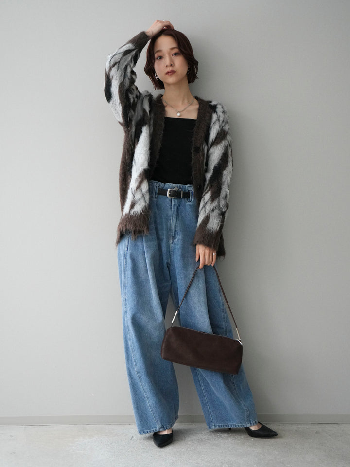 [予約]アーガイル柄シャギーニットカーディガン/brown