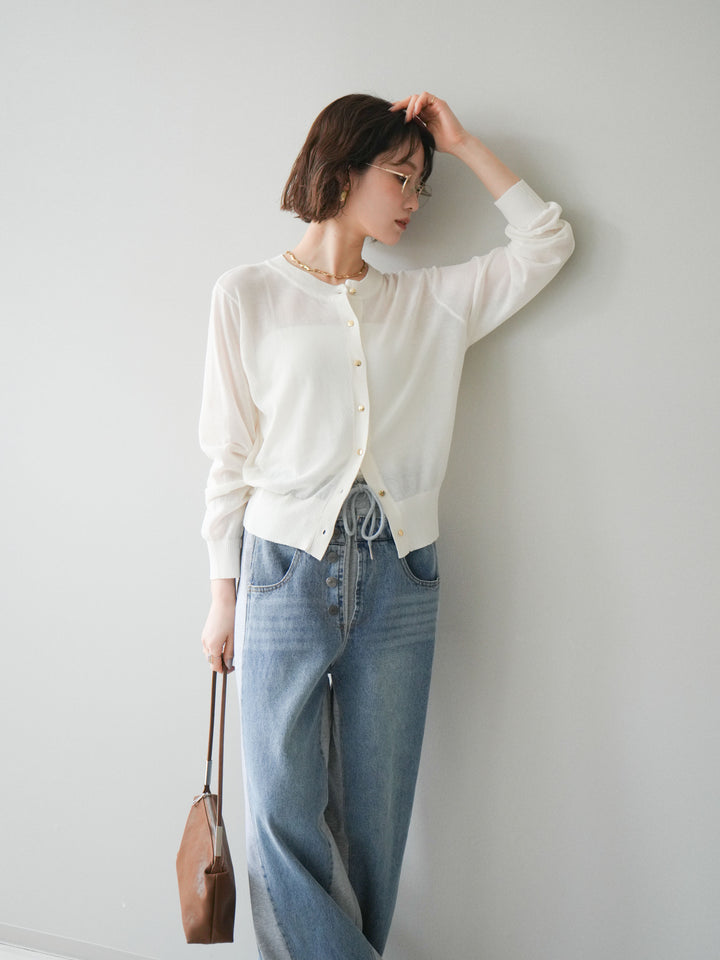 [予約]ゴールドボタンシアーニットカーディガン/offwhite