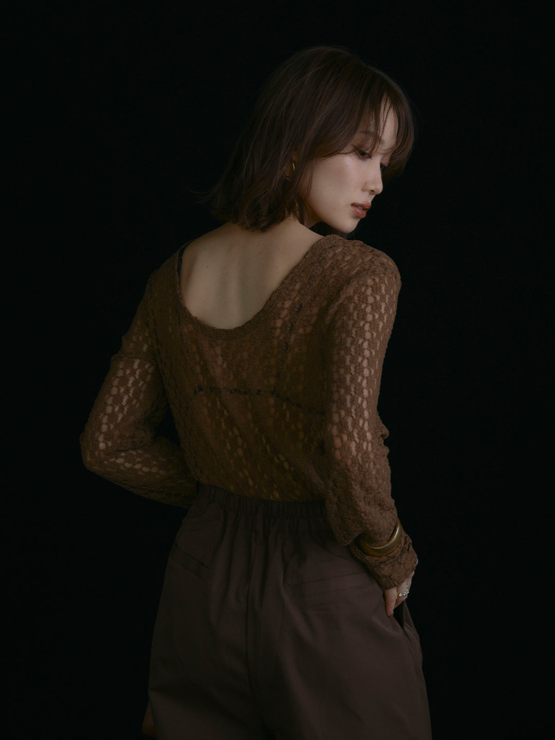 【Allure】[SET]バックラウンドレーストップス+タフタワイドカーブパンツ(2set)