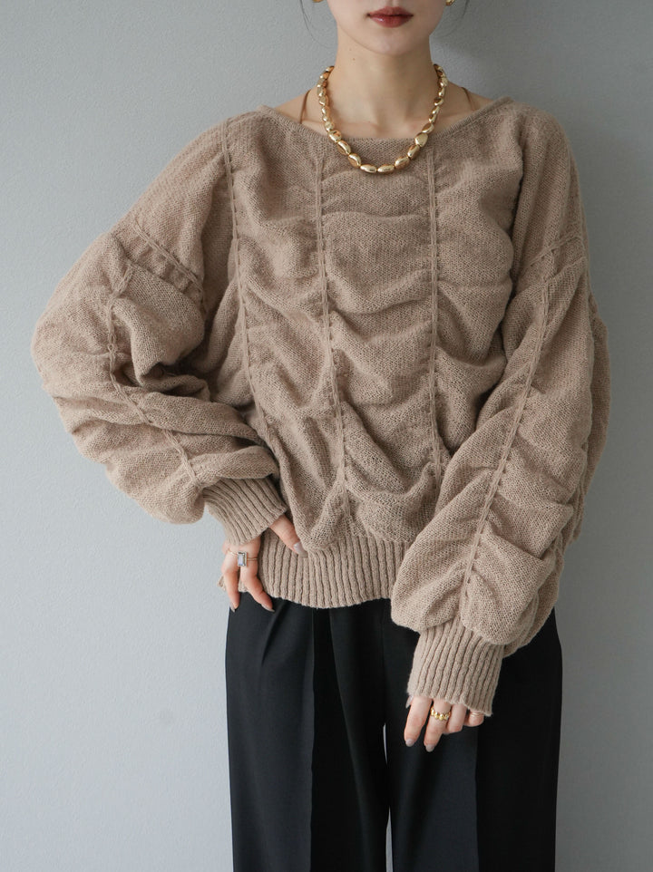 [予約]バックオープンシャーリングニットプルオーバー/グレージュ