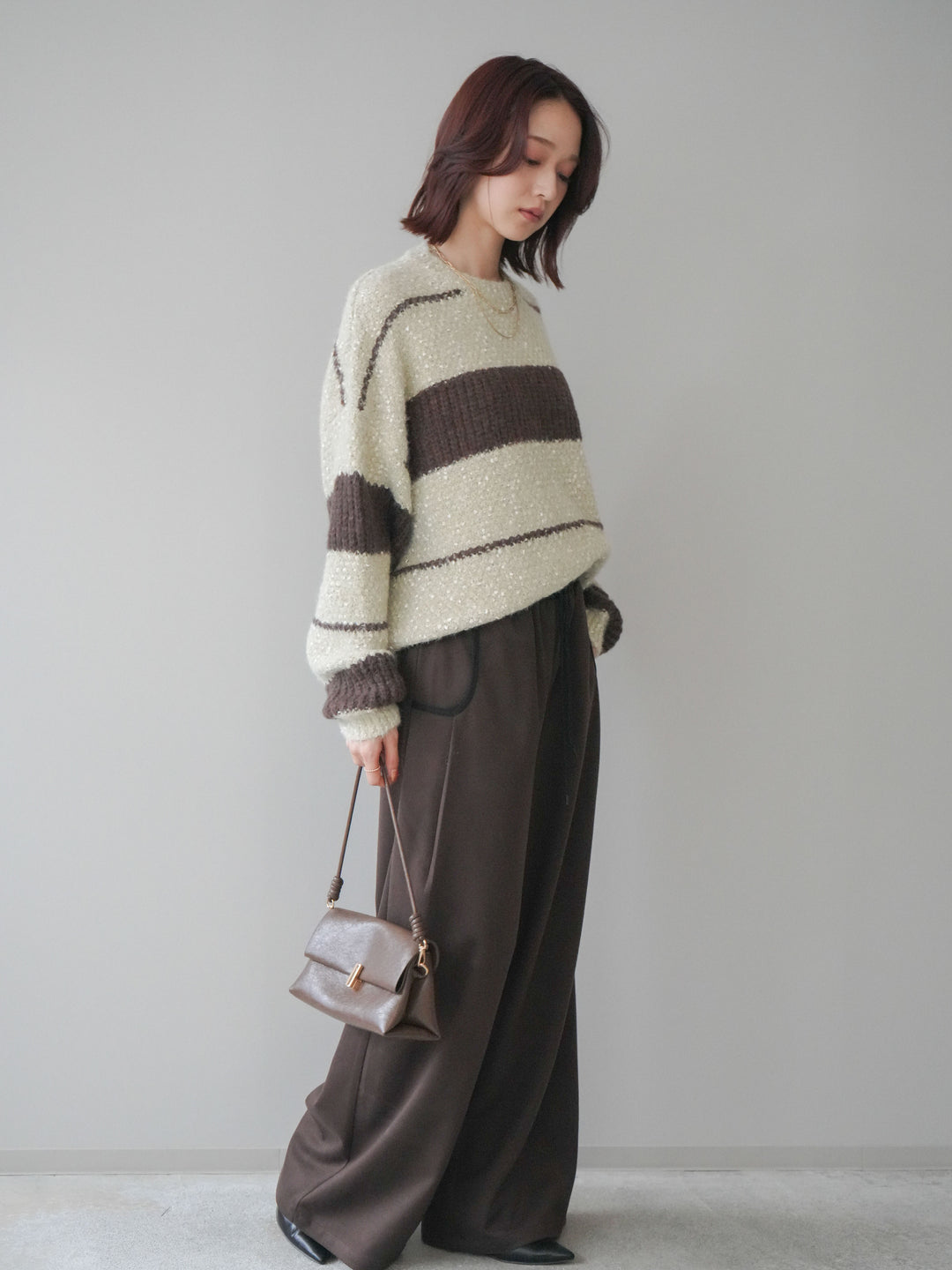 [予約]配色パイピングイージーパンツ/brown