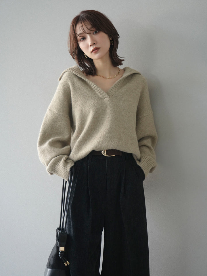 [予約]スキッパーニットプルオーバー/beige