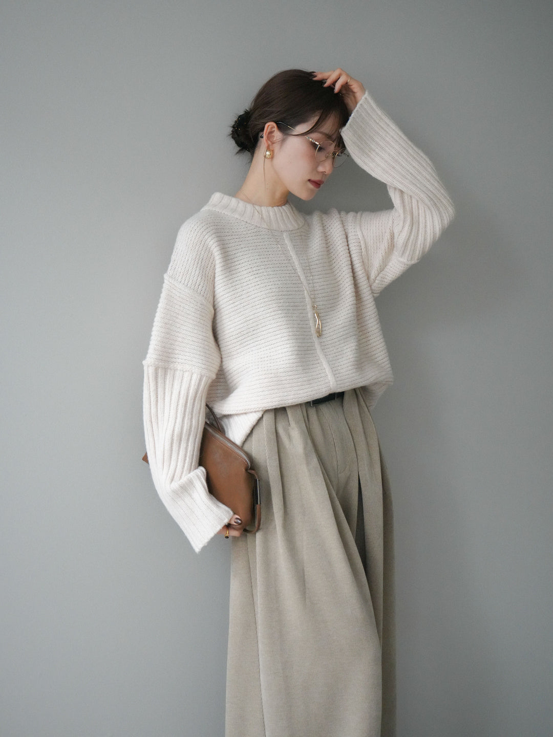 [SET]編み地切替ボトルネックニットプルオーバー+編み地切替ボトルネックニットプルオーバー(2set)