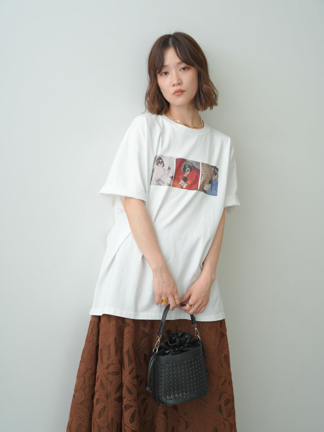 [SET]スリードッグフォトボックスTEE+フラワーレースレイヤードスカート(2set)