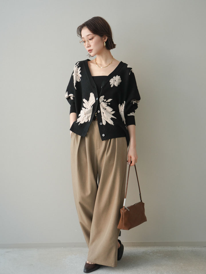 [予約]サテンベルトタックワイドパンツ/beige