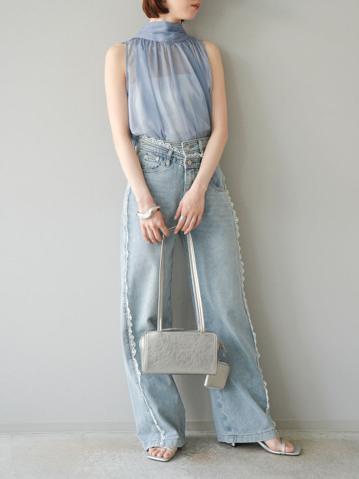 【預購】Line蕾絲牛仔褲/淺藍