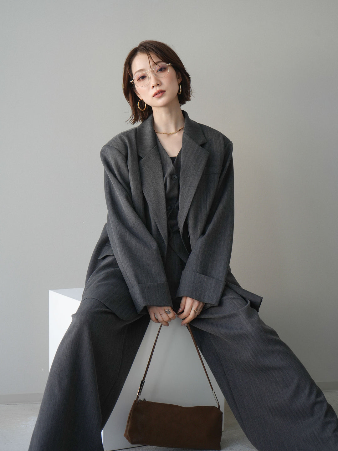 [予約]ダブルボタンヘリンボーンジャケット/black