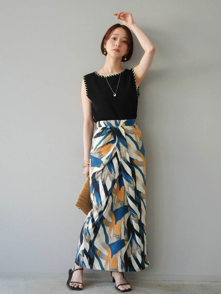 【預購】亞麻質感手縫針織套頭衫/黑色