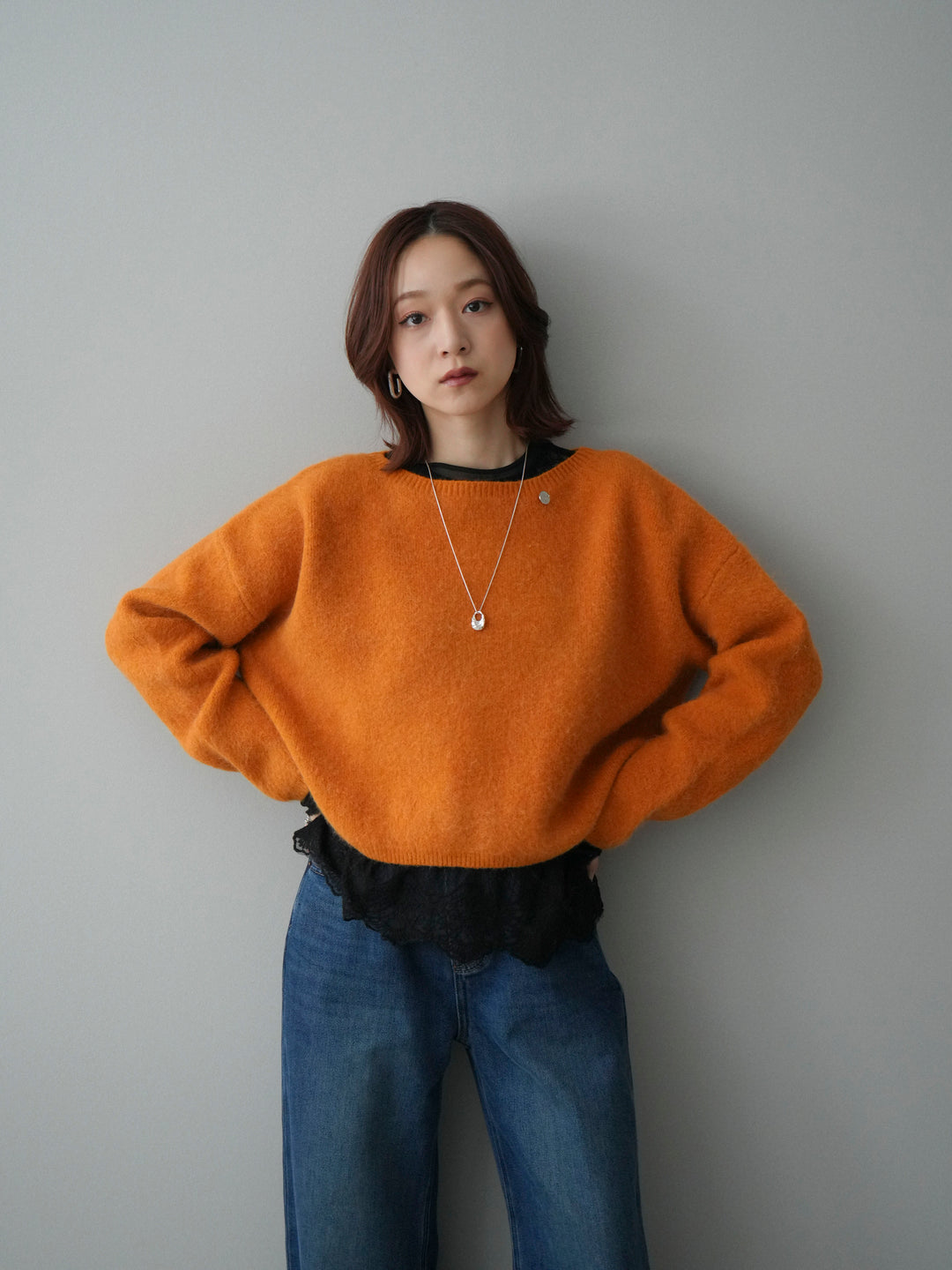 [予約]アンゴラタッチボートネッククロップドプルオーバー/orange