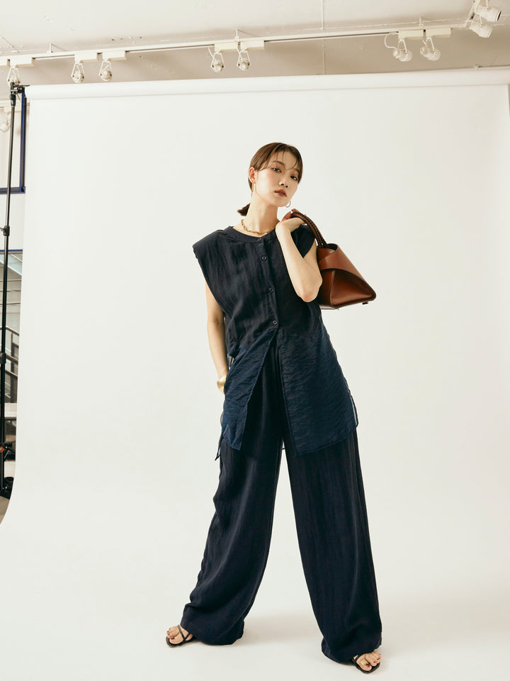 [SET]オーガンジーヘムブラウス＆ワイドパンツSET UP(2set)